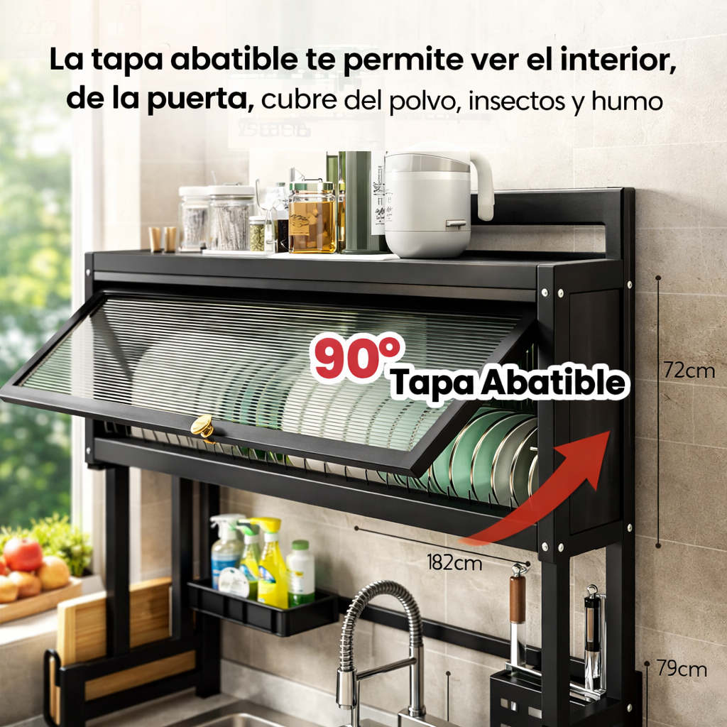 🔥 MEGA OFERTA 🔥 Organizador Escurridor de Platos con Tapa 85 cm en Acero Inoxidable Negro 🍽️✨