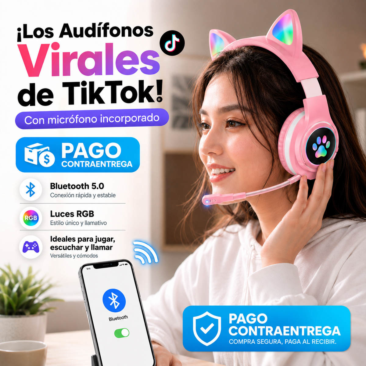 🐱🎧 ¡Audífonos Gamer con Orejas de Gato y Luces RGB! ✨🎮 Diadema SY-G25