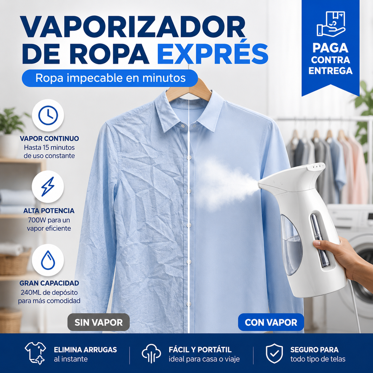 Vaporizador de Ropa Exprés Portátil 💨👕✨ Ropa sin arrugas en minutos🎯