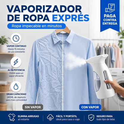 Vaporizador de Ropa Exprés Portátil 💨👕✨ Ropa sin arrugas en minutos🎯