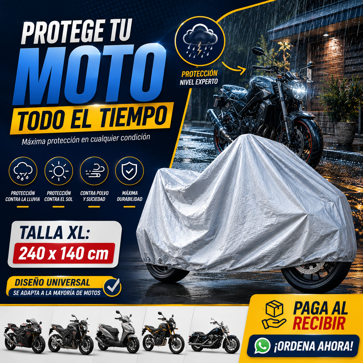 Protector Premium para Moto🏍️🌧️☀️ - Universal para Motocicletas (Talla XL)