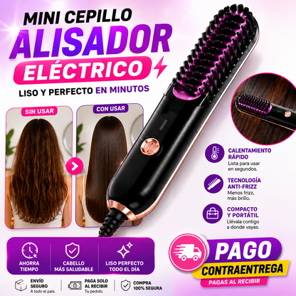💜✨ Mini Cepillo Alisador Eléctrico | Cabello Liso en Minutos 💇‍♀️🔥