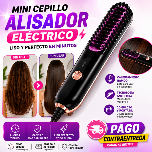 💜✨ Mini Cepillo Alisador Eléctrico | Cabello Liso en Minutos 💇‍♀️🔥