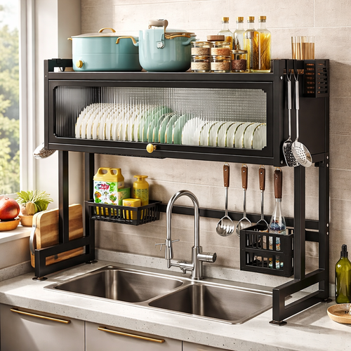 🔥 MEGA OFERTA 🔥 Organizador Escurridor de Platos con Tapa 85 cm en Acero Inoxidable Negro 🍽️✨