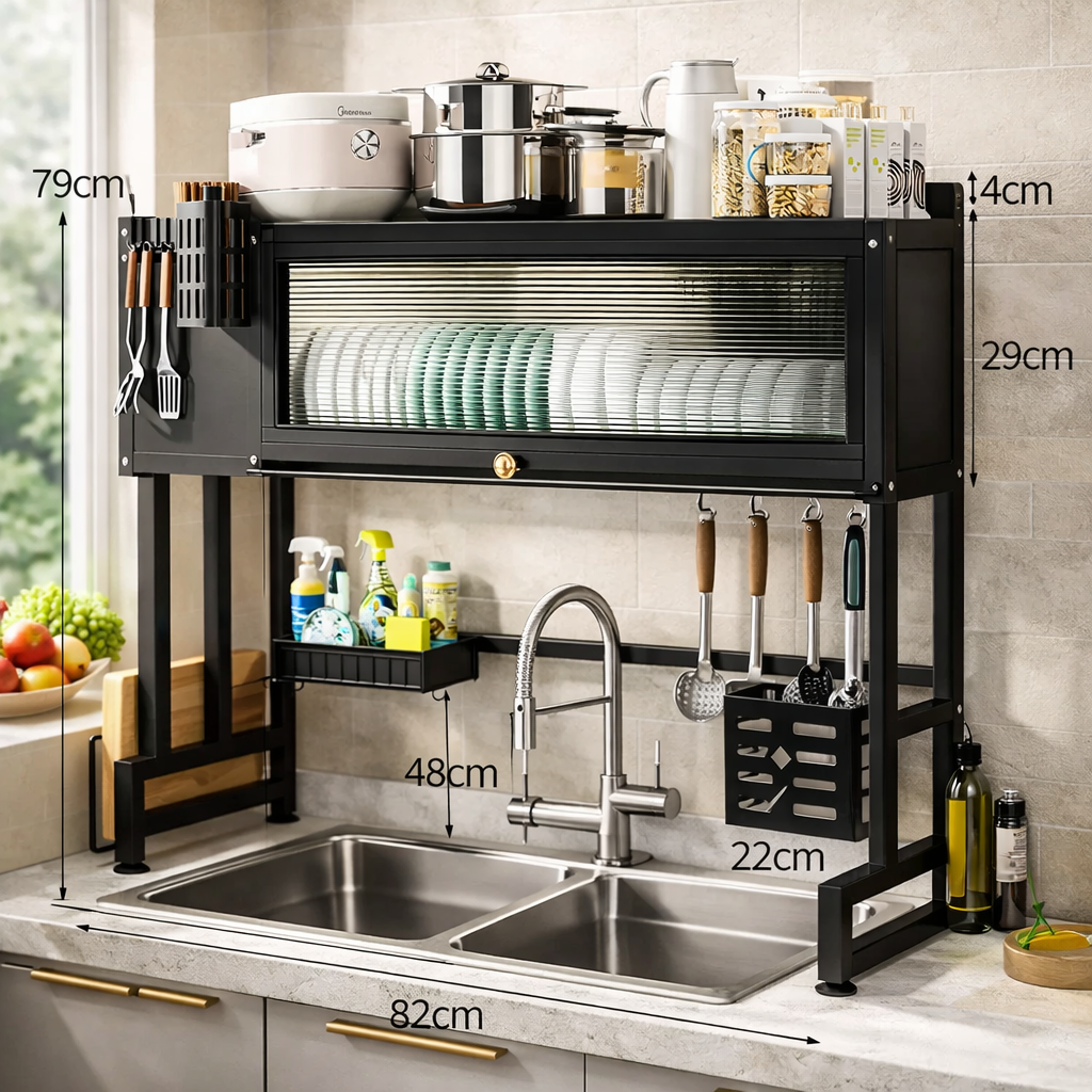 🔥 MEGA OFERTA 🔥 Organizador Escurridor de Platos con Tapa 85 cm en Acero Inoxidable Negro 🍽️✨