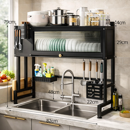 🔥 MEGA OFERTA 🔥 Organizador Escurridor de Platos con Tapa 85 cm en Acero Inoxidable Negro 🍽️✨