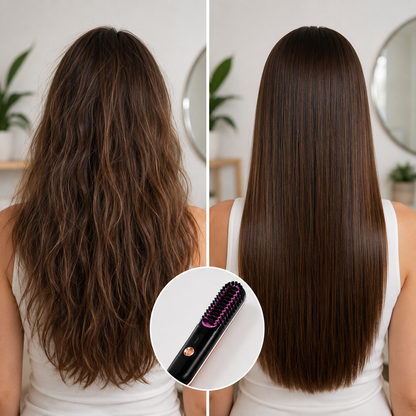 💜✨ Mini Cepillo Alisador Eléctrico | Cabello Liso en Minutos 💇‍♀️🔥
