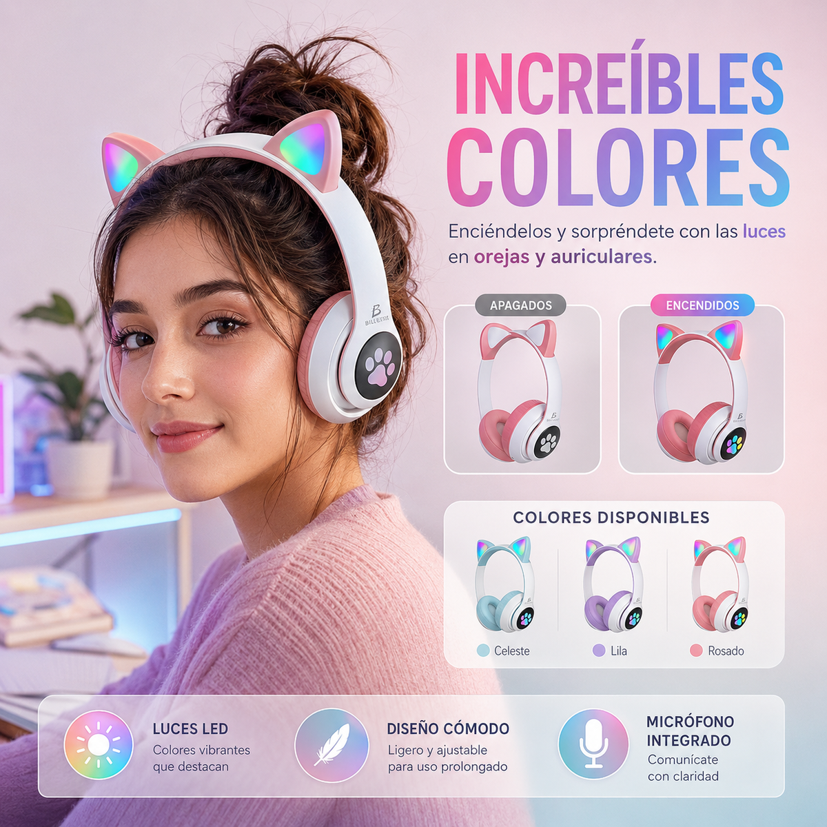 🐱🎧 ¡Audífonos Gamer con Orejas de Gato y Luces RGB! ✨🎮 Diadema SY-G25