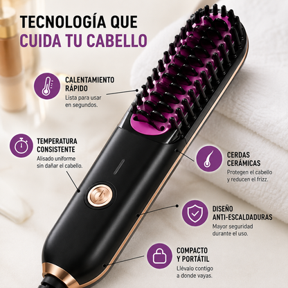 💜✨ Mini Cepillo Alisador Eléctrico | Cabello Liso en Minutos 💇‍♀️🔥